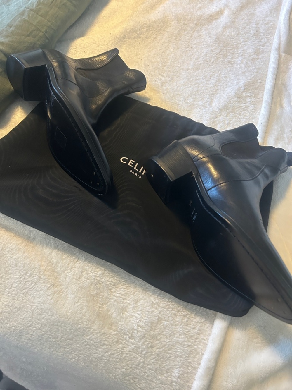Celine Black Leather Pointed Chelsea Ankle Boots - Picture 3 of 7